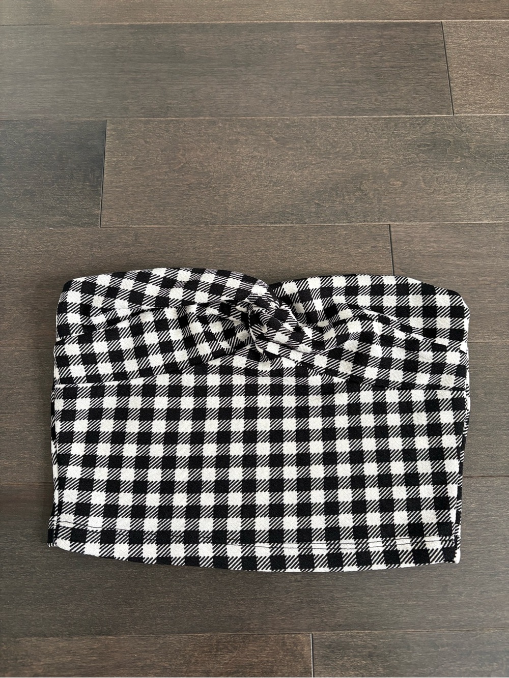 NWOT SHEIN Black & White Gingham Plaid Tube Top Twisted Front Detail Size XS